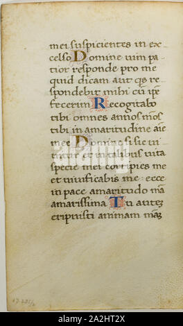 Bilderhandschrift Blatt, C. 1450, Italienisch, Italien, Manuskript schneiden mit römischen kleine Buchstaben Inschriften in schwarz und dunkelbraun Tinten, Tempera und Blattgold Leuchtbuchstaben, und Dekorationen in Rot und Lavendel Tinten, auf Pergament, 147 x 94 mm Stockfoto