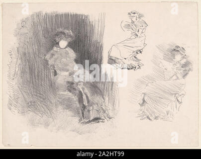 Lesen, 1879, veröffentlicht 1887, James McNeill Whistler, American, 1834-1903, United States, Lithographie, in schwarzer Tinte, mit stumping, auf Elfenbein webte Papier, 253 x 365 mm (Bild), 279 x 377 mm (Blatt Stockfoto