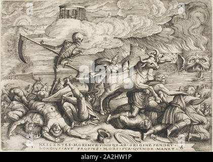 Der Triumph des Todes, Platte fünf aus der Triumphe von Petrarca, C. 1539, Georg Pencz, Deutsch, C. 1500-1550, Deutschland, Gravur in Schwarz auf Elfenbein Papier, 150 x 219 mm (Blatt festgelegt Stockfoto