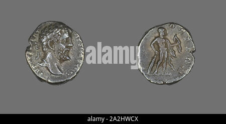 Denar (Münze) Darstellung von Kaiser Septimius Severus, AD 197, Römische, in Rom, Römische Reich, Silber, Durchm geprägt. 1,8 cm, 2,77 g Stockfoto