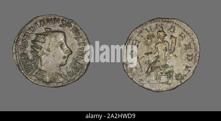 Antoninian (Münze) porträtiert Kaiser Gordian III., AD 242/244, Römische, in Antiochien, Römische Reich, Billon, Diam geprägt. 2.3 cm, 4,84 g Stockfoto