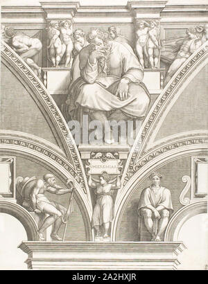 Der Prophet Jeremia, Anfang 1570 s, Giorgio Ghisi (Italienisch, 1520-1582), nach Michelangelo Buonarroti (Italienisch, 1475-1564), Italien, Gravur in Schwarz auf Elfenbein Bütten, 569 x 439 mm Stockfoto