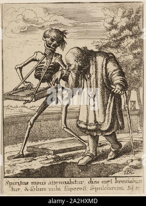 Der alte Mann und der Tod, 1651, Wenzel Hollar (1607-1677), nachdem Hans Holbein der Jüngere (Deutsch, c 1497-1543), Böhmen, Ätzung auf Elfenbein webte Papier, 72 × 53 mm (Blatt, innerhalb der Platte mark Stockfoto