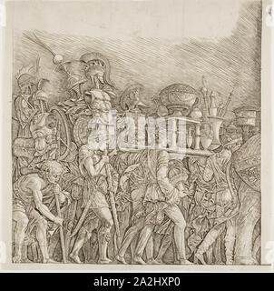 Triumph von Caesar: Soldaten Trophäen, C. 1495, Schule von Andrea Mantegna, Italienisch, 1431-1506, Italien, Gravur in Schwarz auf Papier, 275 x 270 mm Stockfoto