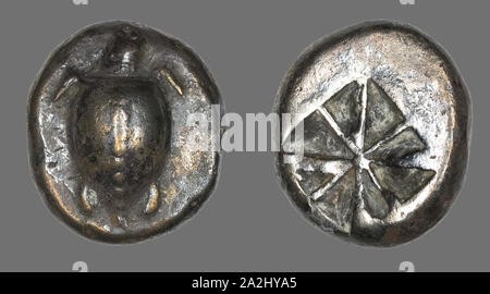 Stater (Münze), eine Meeresschildkröte, 510/485 v. Chr., Griechischer, Ägina, Silber, Durchm. 2 cm, 12.06 g Stockfoto