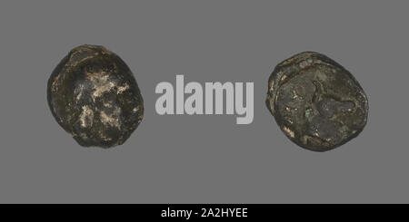 Münze, Laureate Kopf, 400/350 v. Chr., Griechisch, das antike Griechenland, Bronze, Diam. 1 cm, 0,75 g Stockfoto