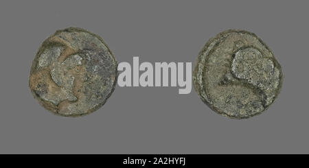 Münze mit der Darstellung der Göttin Athene, vor 387 v. Chr., Griechischer, dem antiken Griechenland, Bronze, Diam. 1.1 cm, 1,71 g Stockfoto