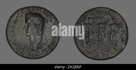 Sesterz (Münze), Germanicus, AD37/38, Römische, in Rom, Römische Reich, Bronze, Diam geprägt. 3.4 cm, 28.06 g Stockfoto