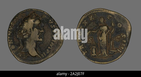 Sesterz (Münze), Kaiser Antoninus Pius, AD 157/158, Römische, Römisches Reich, Bronze, Diam. 3.3 cm, 20,48 g Stockfoto