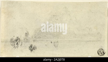 Skizze des Mont Saint Michel (recto), Gebäude neben Wasser (verso), C. 1818, John cotman, Englisch, 1782-1842, England, Graphit (Recto und verso) auf Elfenbein webte Papier, 74 × 138 mm Verkaufen Stockfoto