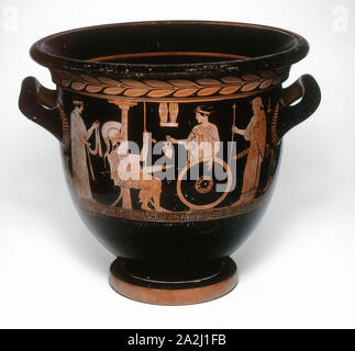 Bell Krater (Schüssel), ungefähr 450 v. Chr., Griechischer, Athen, Art und Weise der Niobid Maler, Athen, Terracotta, in Rot gehalten - Abbildung Technik, H 38,4 cm (15 1/8 in.), Diam. 41,2 cm (16 1/4 in Stockfoto