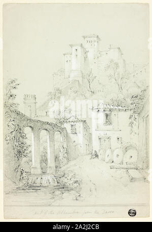 Port der Alhambra von der Dario, n.d., vielleicht Richard Ford (Englisch, 1796-1858), eventuell nach Friedrich Christian Lewis (Englisch, 1779-1856), England, Graphit, mit weißen Gouache verstärkt, auf grauem Papier webten, 265 × 180 mm. Stockfoto