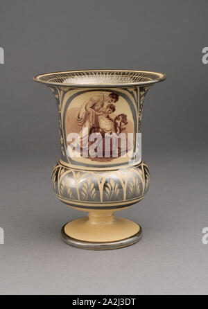 Vase, C. 1820, England, Leeds, mit Transfer Dekoration nach Adam Buck, Irisch, 1759-1833, Leeds, Steingut mit Silber glanz Dekoration, einfarbig braun und gelb, H., 14 cm (5 1/2 in. Stockfoto