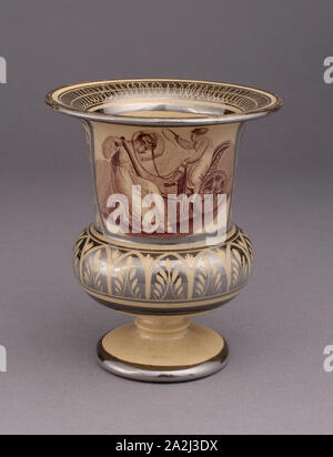 Vase, C. 1820, England, Leeds, mit Transfer Dekoration nach Adam Buck, Irisch, 1759-1833, Leeds, Steingut mit Silber glanz Dekoration, einfarbig braun und gelb, H 11,4 cm (4 1/2 in. Stockfoto