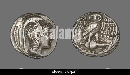 Tetradrachme (Münze), die die Göttin Athene, etwa 163 v. Chr., Griechischer, Athen, Silber, Durchm. 3 cm, 16,05 g Stockfoto