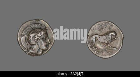 Stater (Münze), die die Göttin Athene, 400/317 v. Chr., Griechischer, Velia, Silber, Durchm. 2.2 cm, 7.32 g Stockfoto