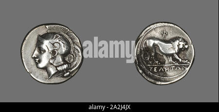 Stater (Münze), die die Göttin Athene, 400/317 v. Chr., Griechischer, Velia, Silber, Durchm. 2.3 cm, 7.23 g Stockfoto