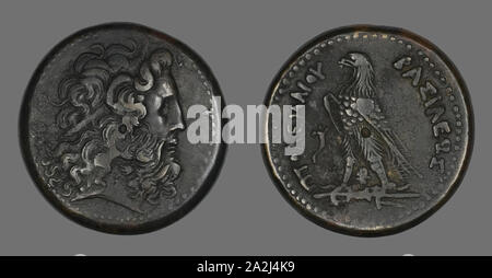 Münze mit der Darstellung der Gott Zeus, 247/222 v. Chr. von Ptolemäus III., Griechisch, in Alexandria, dem antiken Griechenland, Bronze, Diam geprägt. 4.3 cm, 74.29 g Stockfoto