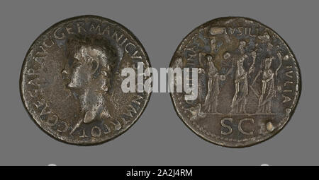 Sesterz (Münze) porträtiert Kaiser Gaius (Caligula), AD37/38, Römische, in Rom, Rom, Bronze, Diam geprägt. 3,5 cm, 26,6 g Stockfoto