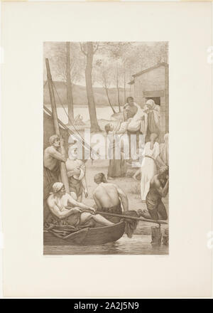 Das pastorale Leben der Heiligen Geneviève (links), C. 1888 Georges-William Thornley (Französisch, 1857-1935), nach Pierre Puvis de Chavannes (Französisch, 1824-1898), Frankreich, Lithographie auf Papier, 509 × 300 mm (Bild), 702 × 503 mm (Blatt Stockfoto