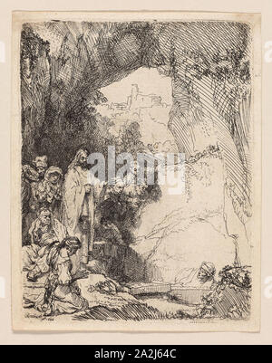 Die Auferweckung des Lazarus: kleine Platte, 1642, Rembrandt van Rijn, niederländischer, 1606-1669, Holland, Radierung in Schwarz auf Elfenbein Bütten, 147 x 113 mm (Bild/Platte), 156 x 122 mm (Blatt Stockfoto