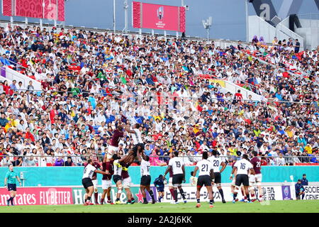 Osaka, Osaka, Japan. 3. Okt, 2019. Mannschaft zwei Gruppen: Rugby 2019 Rugby World Cup Pool 3D/3D Match zwischen Georgien 10-45 Fidschi am Hanazono Rugby Stadion in Osaka, Osaka, Japan. Credit: Naoki Nishimura/LBA SPORT/Alamy leben Nachrichten Stockfoto