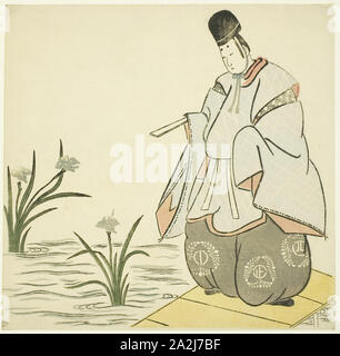 Narihira an yatsuhashi Brücke, 1765, Japanisch, Japan, Farb Holzschnitt, 21,5 x 22 cm (8 5/6 x 8 5/8 Zoll Stockfoto