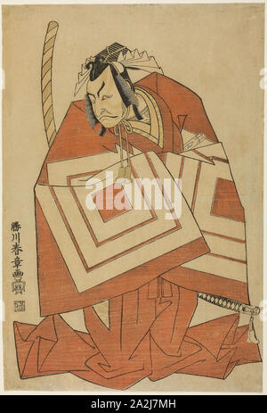 Der Schauspieler Ichikawa Danjuro IV in einem Shibaraku Rolle, möglicherweise aus den Spielen Ima o Sakari Suehiro Genji Genji Clan (die jetzt im Zenit), am Nakamura Theater vom ersten Tag des elften Monats, 1768 durchgeführt, C. 1768 Shunsho Katsukawa 勝川 春章, Japanisch, 1726-1792, Japan, Farbe holzschnitt, Oban, 38,3 × 26 cm (15 1/8 x 10 1/4 in Stockfoto