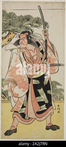 Der Schauspieler Ichikawa Danjuro V als Kajiwara Genta Kagesue im Spiel Yuki Nazuna Saiwai Soga, durchgeführt an der Kiri Theater im ersten Monat, 1787, C. 1787, Katsukawa Shunko I, Japanisch, 1743-1812, Japan, Farbe holzschnitt, hosoban, 32,7 x 14,9 cm (12 7/8 x 5 7/8 in Stockfoto