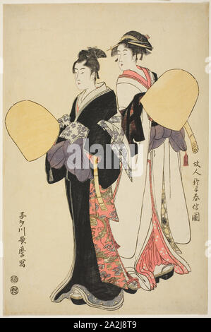 Junges Paar als Bettelmönche gekleidet, C. 1794, Kitagawa Utamaro 喜多川 歌麿, Japanisch, 1753 (?)-1806, Japan, Farbe holzschnitt, Oban, 38,6 x 25,4 cm Stockfoto