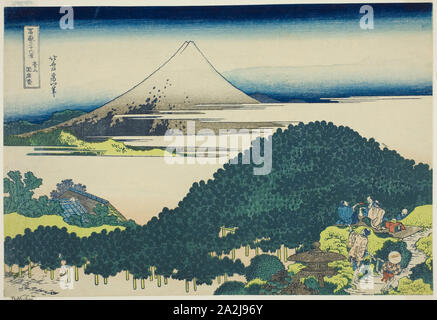 Kissen Pine Tree an der Aoyama (Aoyama Enza keine matsu), aus der Serie 36 Ansichten des Berges Fuji (Fugaku sanjurokkei), C. 1830/33, Katsushika Hokusai 葛飾 北斎, Japanisch, 1760-1849, Verlag: hibino Yohachi, Japanisch, Unbekannt, Japan, Farb Holzschnitt, Oban, 25,5 x 37,5 cm (10 x 14 3/4 in Stockfoto