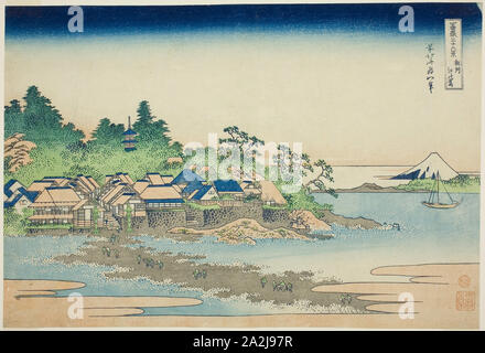 Enoshima Insel in Sagami Provinz (soshu Enoshima), aus der Serie 36 Ansichten des Berges Fuji (Fugaku sanjurokkei), C. 1830/33, Katsushika Hokusai 葛飾 北斎, Japanisch, 1760-1849, Verlag: hibino Yohachi, Japanisch, Unbekannt, Japan, Farb Holzschnitt, Oban, 25,7 x 37,5 cm (10 1/8 x 14 3/4 in Stockfoto