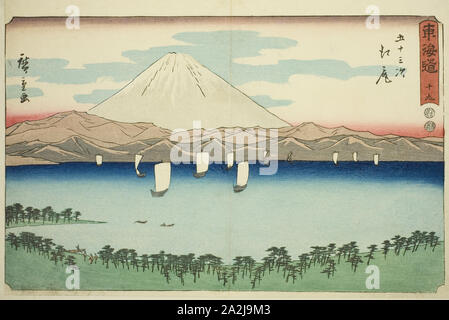 Ejiri-Nr. 19, aus der serie Dreiundfünfzig Stationen des Tokaido (Tokaido gojusan tsugi), auch als reisho Tokaido, C. 1847/52, Utagawa Hiroshige 歌川 広重, Japanisch, 1797-1858, Japan, Farbe holzschnitt, Oban, 24,2 x 36,3 cm (9 1/2 x 14 5/16 Zoll Stockfoto