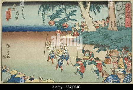 Yoshida - Nein. 35, aus der serie Dreiundfünfzig Stationen des Tokaido (Tokaido gojusan tsugi), auch als reisho Tokaido, C. 1847/52, Utagawa Hiroshige 歌川 広重, Japanisch, 1797-1858, Japan, Farbe holzschnitt, Oban, 23,7 x 349 cm (9 5/16 x 13 3/4 in Stockfoto