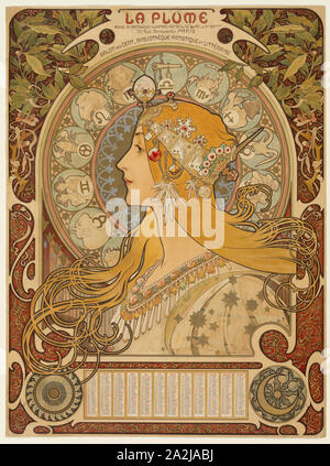 (La Plume), 1896-97, Alphonse Marie Mucha, Tschechisch, 1860-1939, Tschechien, farblithographie von mehreren Steinen auf Tan webte Papier, 630 × 470 mm. Stockfoto