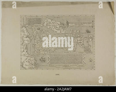 Britannia, 1558, neu aufgelegt 1889, unbekannter Künstler, Englisch, 19. Jahrhundert, England, Holzschnitt in Schwarz auf Creme Bütten, 258 × 350 mm. Stockfoto