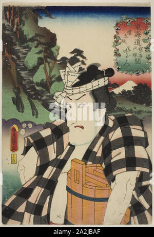 Der Schauspieler Matsumoto Kinsho ich als Igami keine gonta an Gontazaka, zwischen Hodogaya Totsuka und, aus der serie Tokaido, 1852, Utagawa Kunisada I (Toyokuni III), Japanisch, 1786-1864, Japan, Farbe holzschnitt, Oban, 36,3 x 24,5 cm (14 1/4 x 9 5/8 Zoll Stockfoto