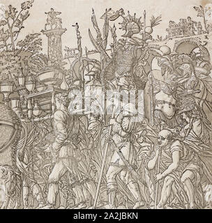 Triumph von Caesar, 1599, Andrea Andreani (Italienisch, 1558/59-1629), nach Andrea Mantegna (Italienisch, 1431-1506), Italien, Chiaroscuro Holzschnitt aus vier Blocks in Schwarz und hell, mittel und dunkel grünlich grau auf weißem Papier, 381 x 374 mm Stockfoto