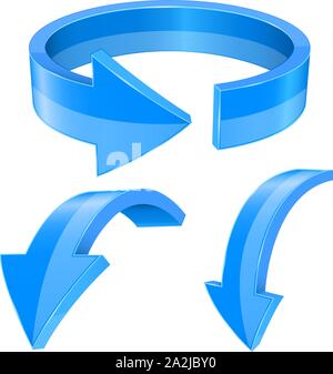 Blau 3D-Pfeile. Glänzend Symbole Stock Vektor