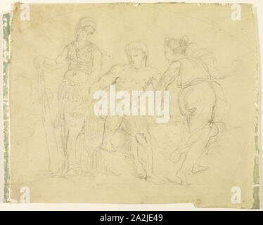 Hercules zwischen Tugend und Laster, 1849-52, Eugène Delacroix, Französisch, 1798-1863, Frankreich, am tan Transparentpapier Graphit, festgelegt auf Elfenbein webte Papier, 290 × 352 mm. Stockfoto