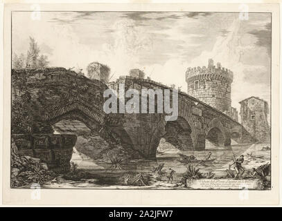 Blick auf Ponte Lugano auf dem Anio, von Ansichten von Rom, 1763, Giovanni Battista Piranesi, Italienischer, 1720-1778, Italien, Ätzung auf schwere elfenbeinfarbenes Papier, 450 x 658 mm (Bild), 458 x 665 mm (Platte), 510 x 696 mm (Blatt festgelegt Stockfoto