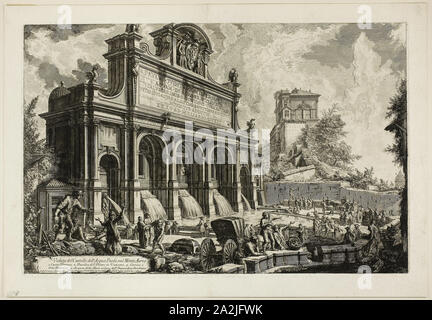 Ansicht der Fountainhead der Acqua Paola auf dem Monte Aureo, von Ansichten von Rom, 1750/59, Giovanni Battista Piranesi, Italienischer, 1720-1778, Italien, Radierung auf schwerem Elfenbein Papier, 397 x 610 mm (Bild), 403 x 616 mm (Platte), 466 x 672 mm (Blatt festgelegt Stockfoto