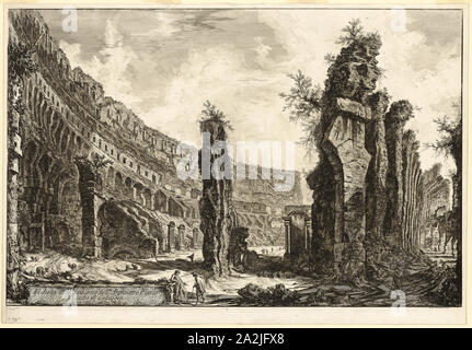 Innenansicht des Flavischen Amphitheater, das Kolosseum, die berufen ist, aus Blick auf Rom, 1766, Giovanni Battista Piranesi, Italienischer, 1720-1778, Italien, Ätzung auf Elfenbein Papier, 454 x 693 mm (Bild), 487 x 707 mm (Blatt festgelegt Stockfoto