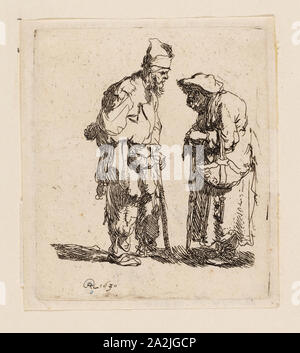 Bettler Bettler Mann und Frau im Gespräch, 1630, Rembrandt van Rijn, niederländischer, 1606-1669, Holland, Ätzung auf Elfenbein Papier, 78 x 67 mm (Platte), 82 x 72 mm (Blatt festgelegt Stockfoto