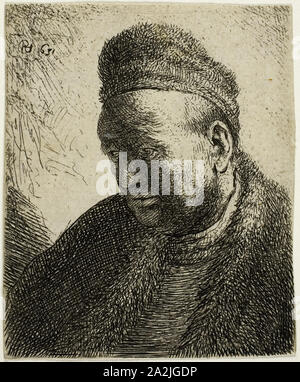 Bartlos Mann in einem Fell Mantel und Kappe: Büste, 1631, Rembrandt van Rijn, niederländischer, 1606-1669, Holland, Ätzung auf Papier, 70 x 58 mm (Blatt, innerhalb der Platte mark getrimmt Stockfoto