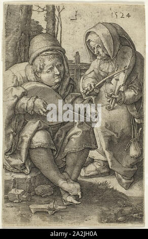 Die Musiker, 1524, Lucas van Leyden, Niederländischen, C. 1494-1533, Niederlande, Gravur in Schwarz an den cremefarbenen Papier, 117 x 75 mm (Bild/Platte), 119 x 77 mm (Blatt festgelegt Stockfoto