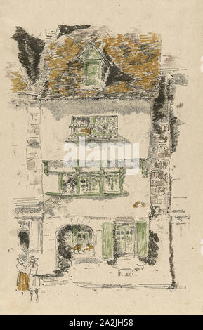 Gelbes Haus, Lannion, 1893, James McNeill Whistler, American, 1834-1903, Usa, Transfer Lithographie mit Schaben, von fünf Steinen, in Schwarz. (Keystone), grün, gelb, grau, und Mittelgrau, auf Creme japanisches Papier, 242 x 162 mm (Bild), 319 x 204 mm (Blatt Stockfoto