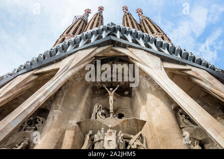 Die Leidenschaft Fassade der Kathedrale La Sagrada Familia, der berühmten Kathedrale in Barcelona entworfen von Antonio Gaudi, mit dieser Fassade, gestaltet von Joseph Subirachs Stockfoto