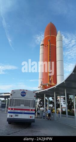 Cape Canaveral, Florida, USA - 6. November 2018: Eintritt in die NASA Space Shuttle Atlantis Exhibit im Kennedy Space Center Visitor Complex. Stockfoto