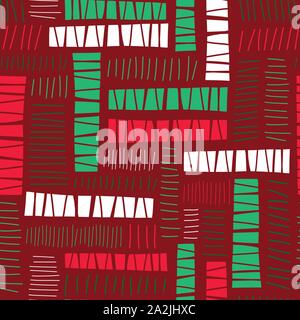 Weihnachten nahtlose Abstract vector Hintergrund grün rot geometrischen Hand gezeichnet abstrakte Rechteck Satz Formen. Sich wiederholende Muster Papier schneiden Sie collage Stock Vektor